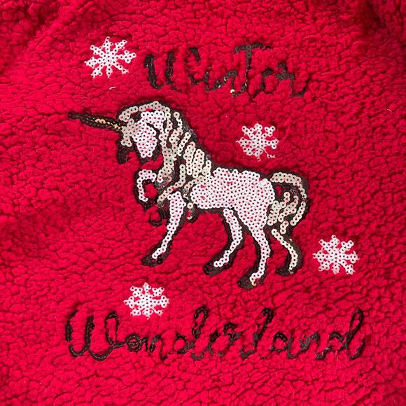 POOF Winter Wonderland Unicorn Sherpa Ugly Christmas Sweater Size Large - Picture 4 of 4
